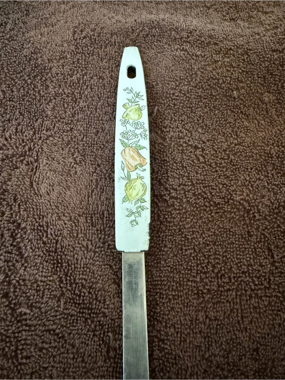 Vintage 1970s Slotted Spatula Turner Stainless Steel USA Floral Vegetable Handle